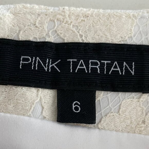 Pink Tartan Elegant Lace Open Back Cap Slv Round Nk Midi Dress White Cream Sz 6 - Picture 9 of 11